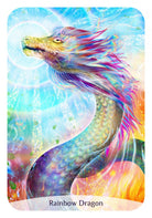 Sacred Power Reading Cards, Rainbow Dragon card with blue serpentine dragon and mystical energy — Eternal Spirit