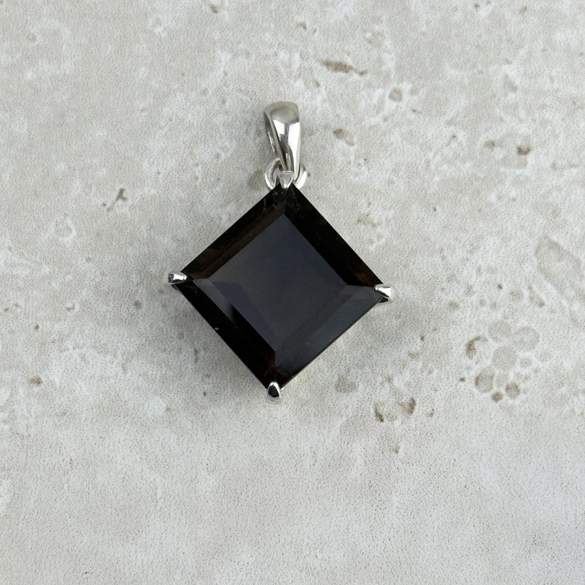 Smoky Quartz Square Cut Sterling Silver Pendant, alternate angle — Eternal Spirit