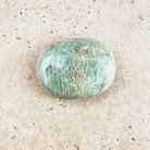 Streaked amazonite crystal soap stone 5cm, sea green with pale streaks, viewed from above — Eternal Spirit
