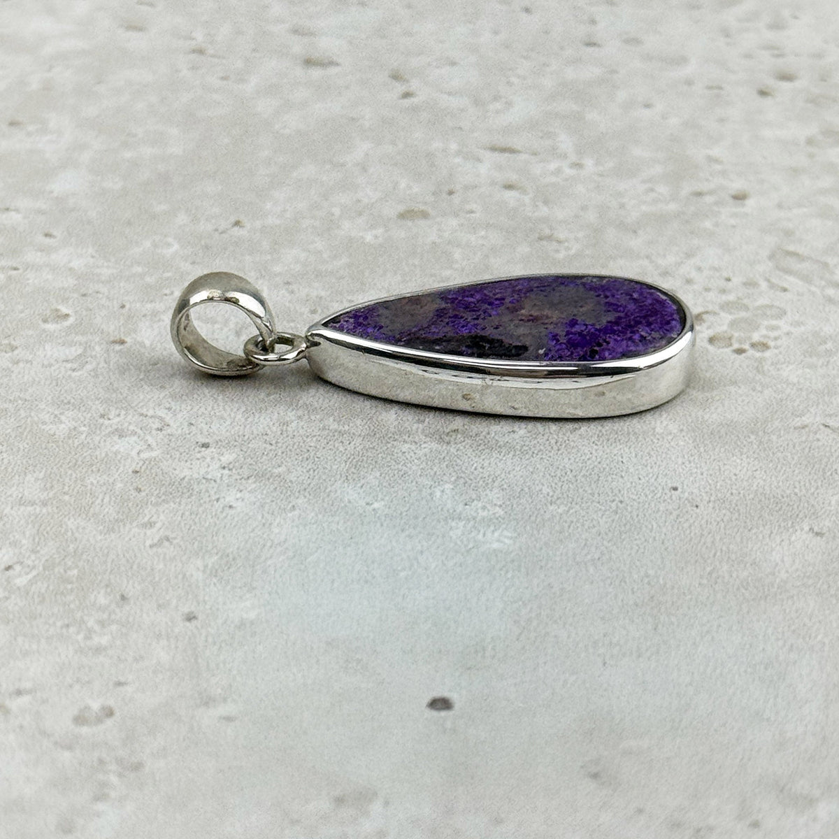 Sugilite Teardrop Cabochon Sterling Silver Pendant, alternate angle — Eternal Spirit