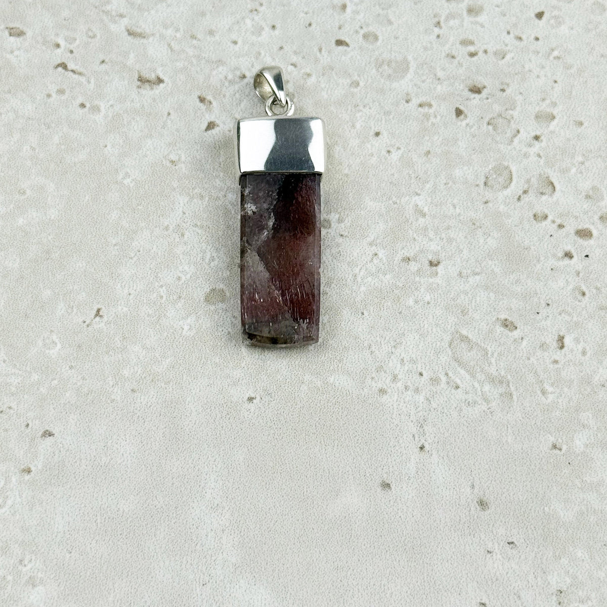 Super Seven Polished Rectangle Sterling Silver Pendant, alternate angle — Eternal Spirit
