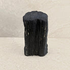 Rough black tourmaline crystal 20cm, tall striated column, front view — Eternal Spirit