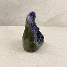 Base cut amethyst crystal 13cm, teardrop shape, side profile — Eternal Spirit
