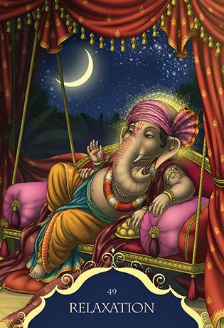 Whispers of Lord Ganesha Oracle card illuminating the deck's rich colour palette — Eternal Spirit